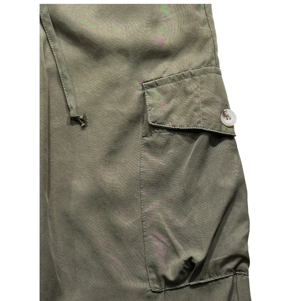 Blue Velvet Cargo Jogger Pants Women Large Olive Green Elastic Waist Drawstring